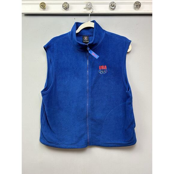 Team USA Olympic Committee Fleece Vest Womens Large Blue Solid Logo Full Zip - Picture 1 of 9